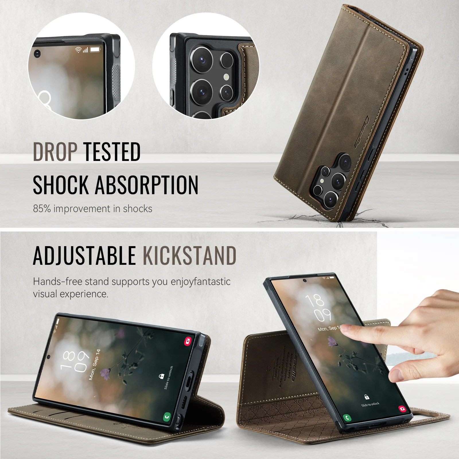 Wireless Charging Leather Wallet Phone Case with Magnetic Flip Cover