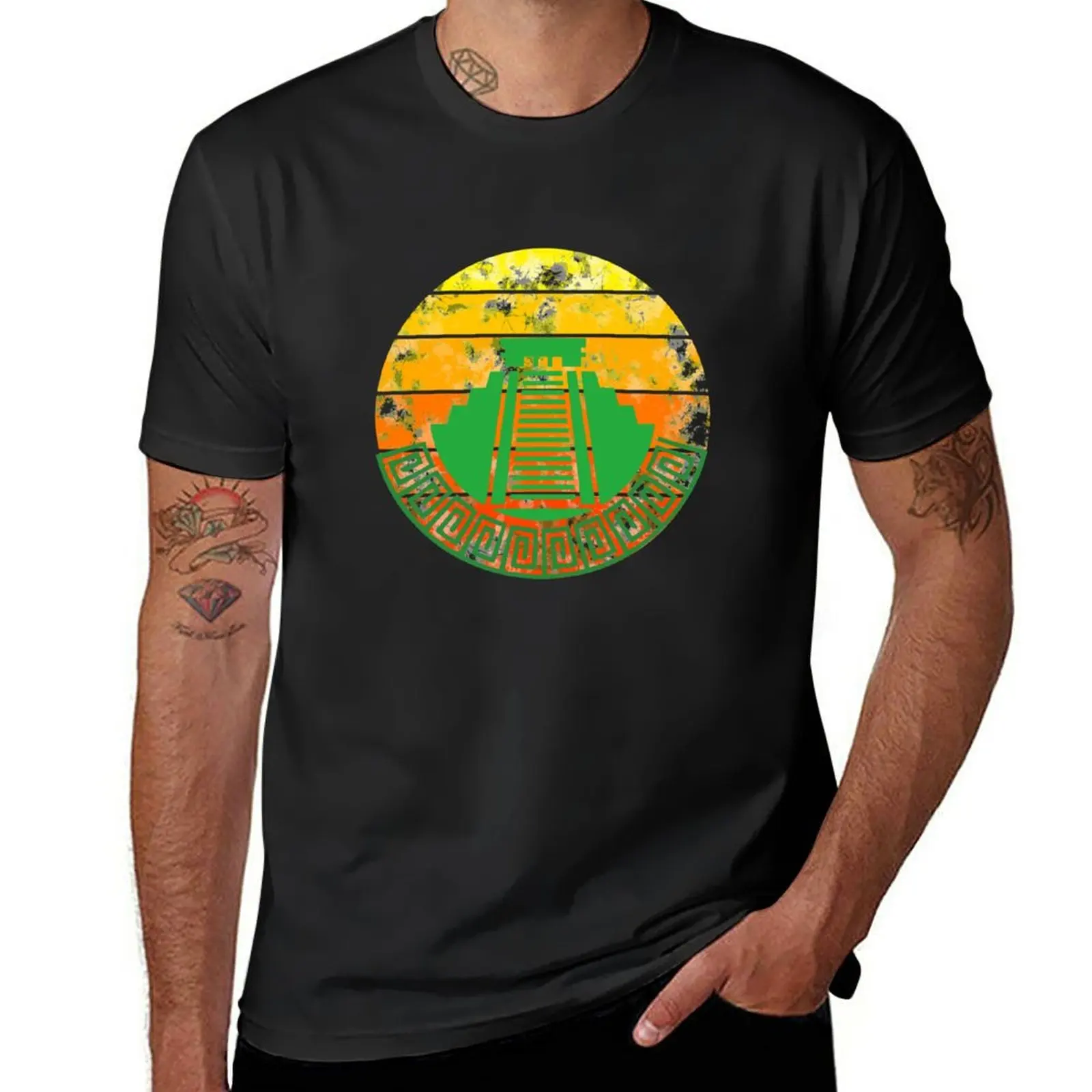 New Maya Temple Sunset T-Shirt Top Vintage Clothes T Shirt Uomo