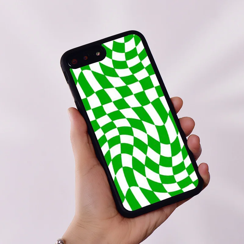 Custodia Per Telefono In Gomma Siliconica Wildflower Per Iphone 6 6S 7 8 Plus X Xs Xr 11 12 13 14 Mini Pro Max Crazy Checkers Green