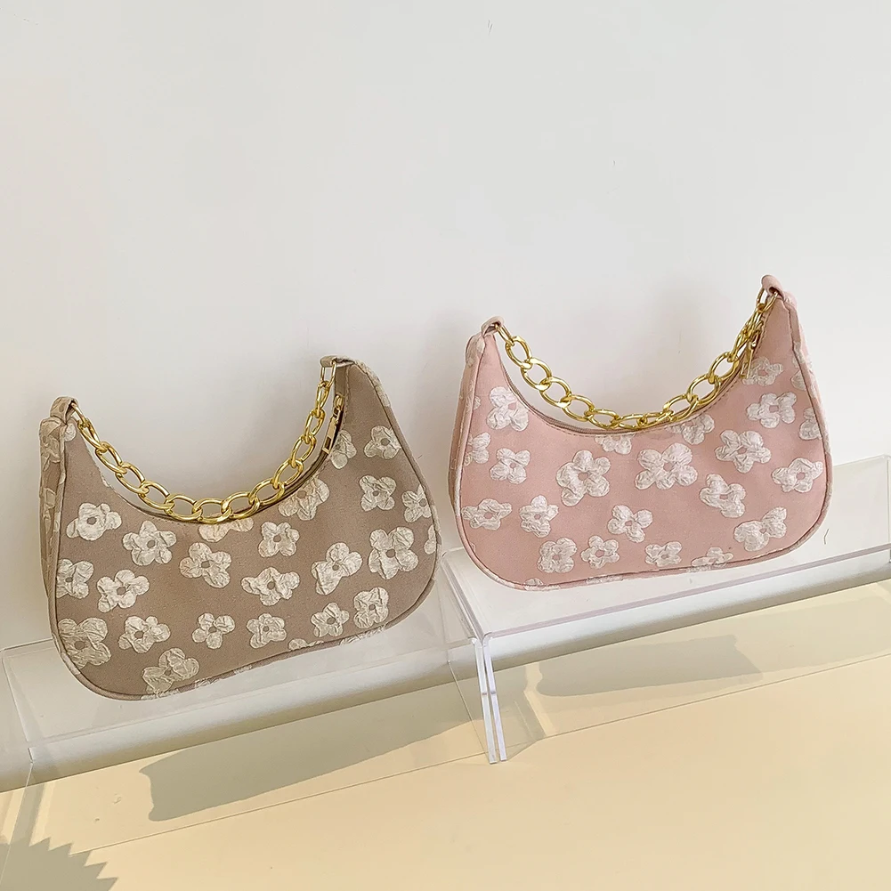 Ladies Handbags Fashion Casual Elegant Simple Women Shoulder Bag Flower Print Chain Cute Clutch Purse Female Armpit Bag