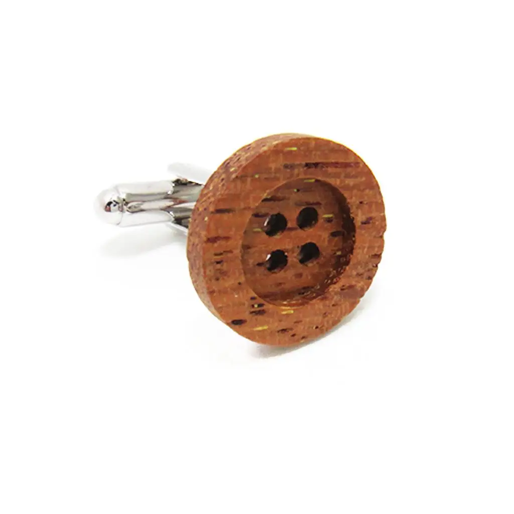 Men Novelty Business Wooden Button Cufflinks Vintage Wedding Gift
