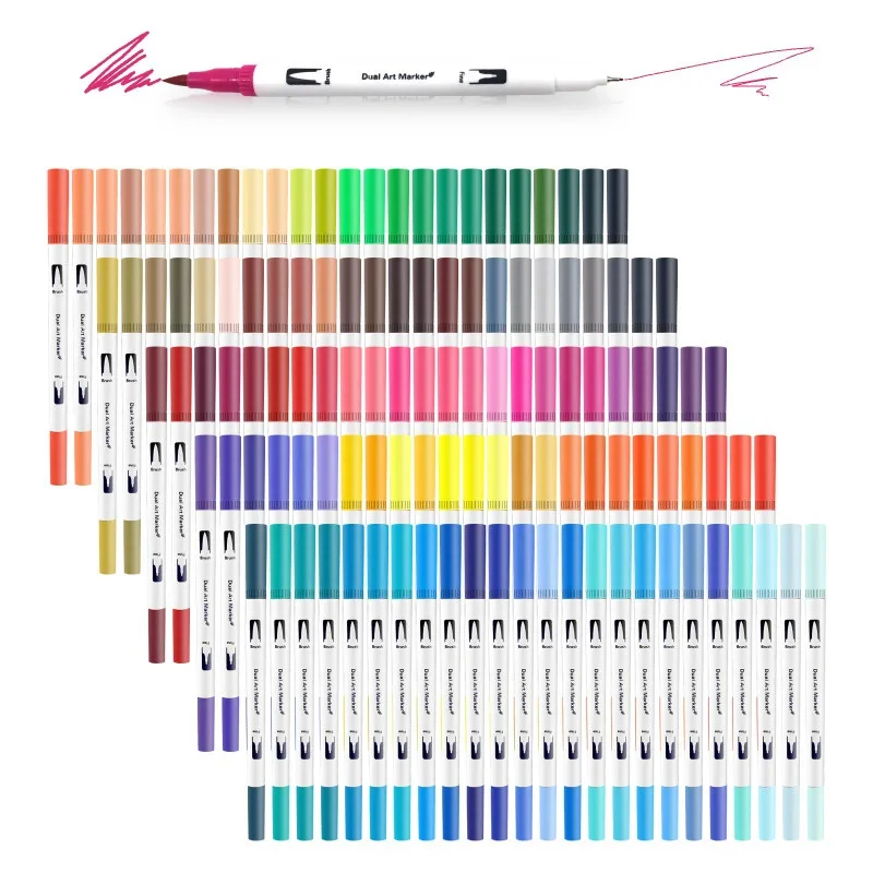 12-120 색상 펠트 팁 수채화 아트 마커 세트-듀얼 브러시 및 파인라이너 컬러 퍼링 펜, 서예 그림을위한 부드러운 잉크