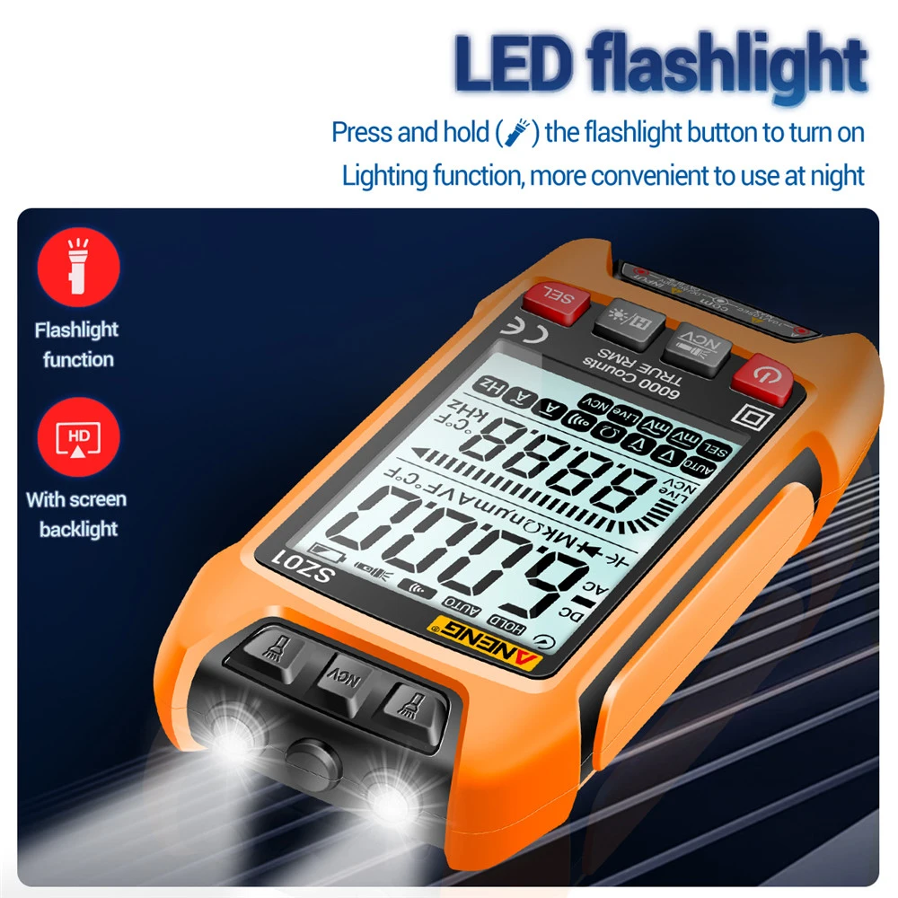 Multimetru digital inteligent 6000 de numărări True RMS Contor de capacitate electrică automată Rezistență la temperatură Testere cu tranzistori Mmultimetro_voghion.com
