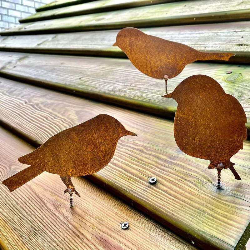 4 pz/set ornamento per uccelli in metallo arruggino artigianato in ferro a forma di uccello arte Silhouette scultura decorazione per recinzione da giardino all'aperto  15