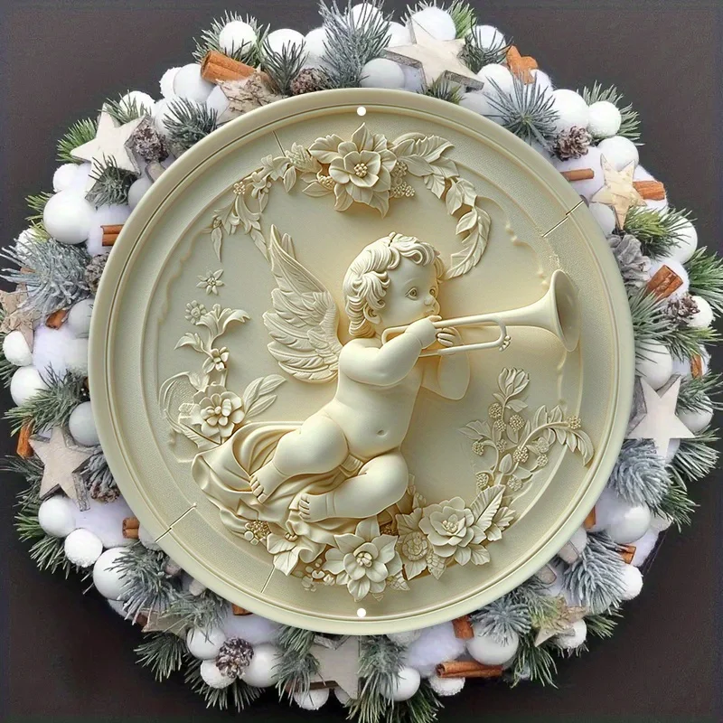Aluminium Engel Cherub Metalls child, Wand kunst, dekorative 2d runde Relief Plakette, HD gedruckt, Outdoor, Indoor, Taverne, Zuhause – Detail 6
