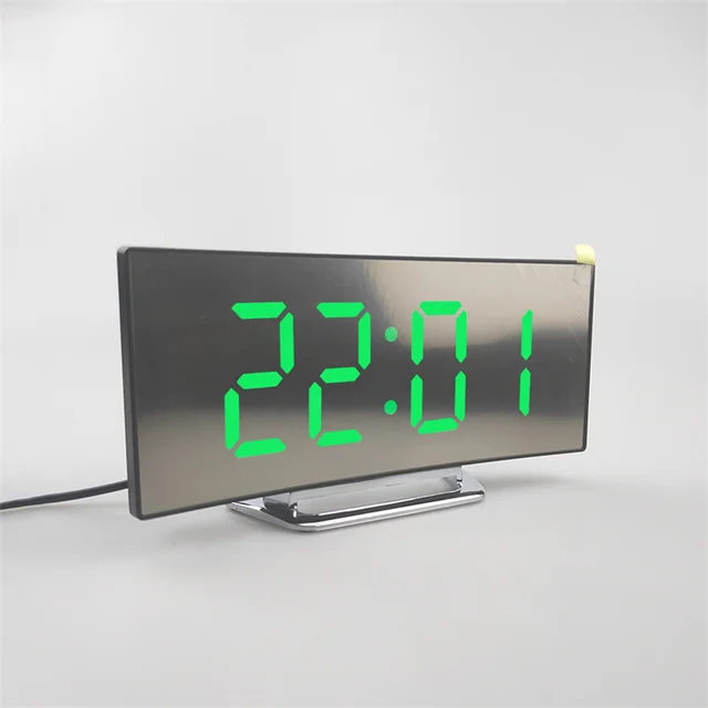 Led Alarm Clock Mirror Curved Screen Digital Alarm Clock With Sleep Temperature For Students Bedroom Living Room Office School 5