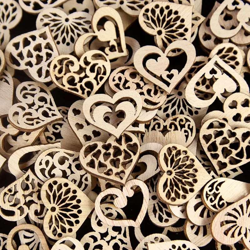 Description Picture 2 of item50pcs Hollow Heart Wooden Craft Rustic Wedding Table Scatter Birthday Party Decoration DIY Scrapbooking Christmas Ornament Gift