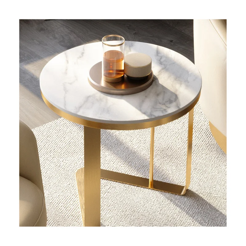 Modern Simple Luxury Living Room Home Small Coffee Table Light-Weighted Creative Stainless Steel Rock Table Tops Countertops