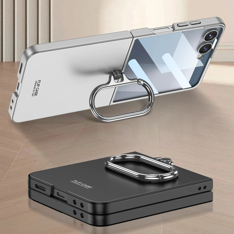 Ultra-thin Armor Ring Holder Case for Samsung Galaxy Z Flip 7 Back Screen Glass