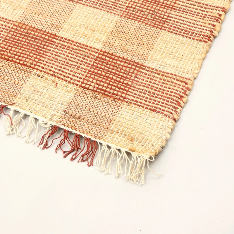 Hand Woven Jute Cotton Plaid Area Rug