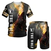The Wolf Print Set Suit Hip Hop Harajuku 3D Sports 2 Piece Oversized Sweatshirt  O-neck Tshirt Beach Shorts Outfits man clothes 5