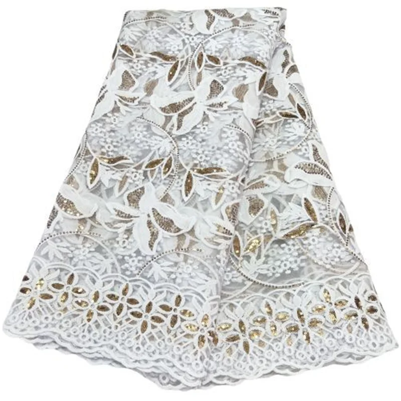 

African Lace Fabric 2023 White/Gold High Quality Sequins Lace French Nigerian Net Lace Tulle Mesh Fabrics For Wedding Sewing