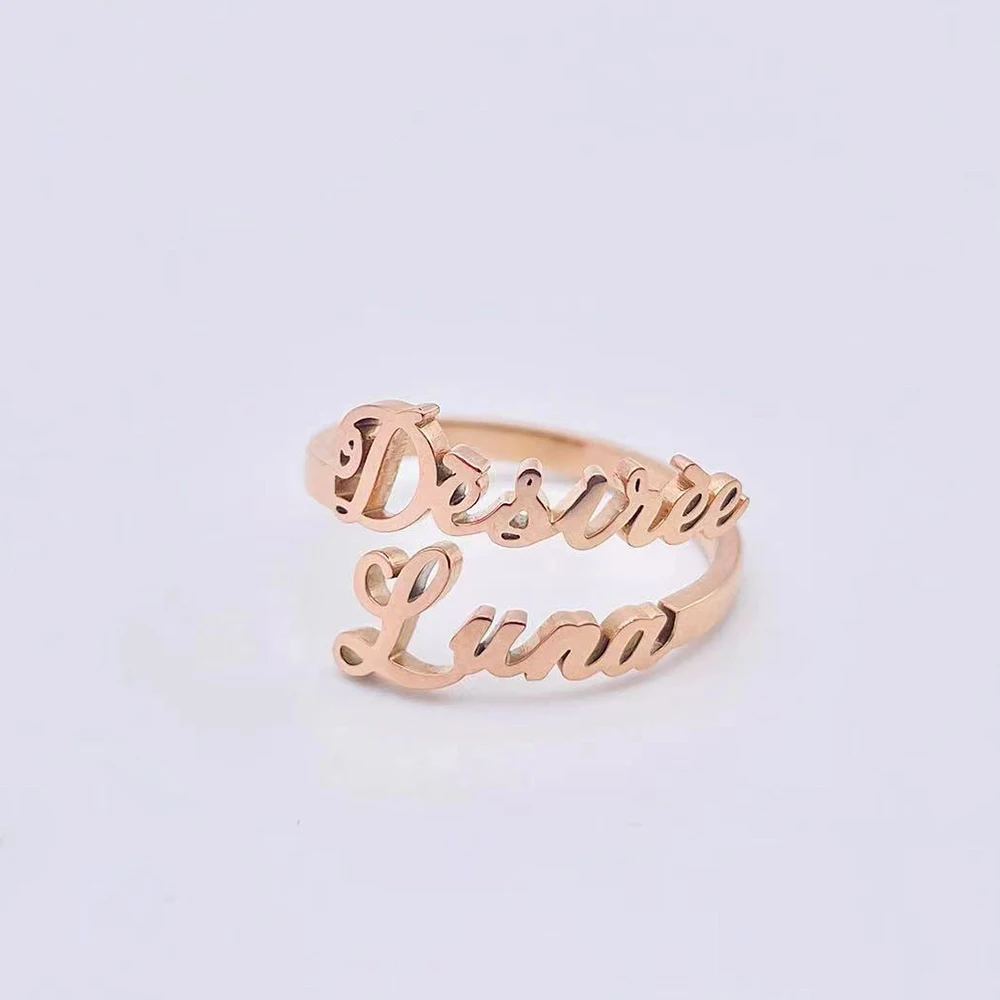 rings for women fashion adjustable personalized custom double names stainless steel gold rings got engaged jewelry anillos mujer Customized Name Women Rings Personalized Stainless Steel Adjustable Opening Rings Fashion Jewelry Gifts Anillos Acero Inoxidable