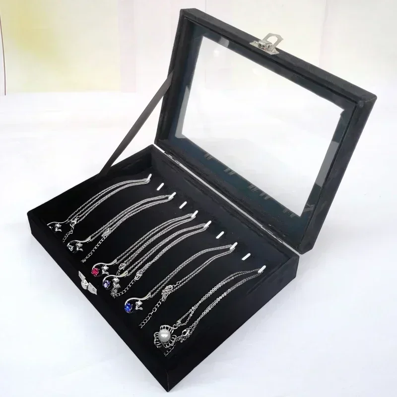 Elegant Black Pearl Jewelry Storage Box with Glass Lid – Long Necklace & Bracelet O... - SKU JSB02227 - UGI Packaging