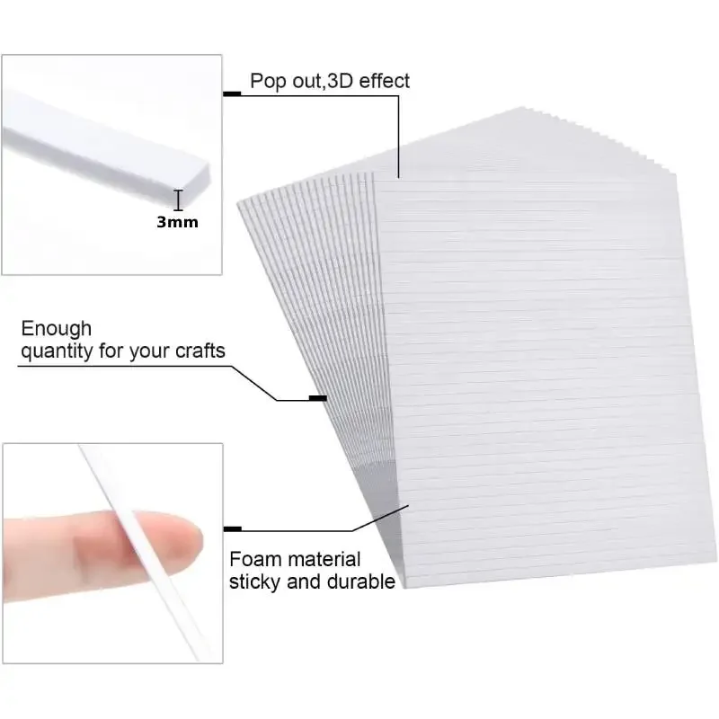 Double Sided Foam Tape Sticky Strip 3D Dual-Adhesive Foam Flexible Pop Strips Mount for Shaker Card Scrapbooking Invitation