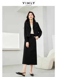 Vimly Black Women's Skirt Suit Crop Blazer Split Midi Skirt Two Piece Set Women 2024 Spring Female Elegant Matching Sets M5879