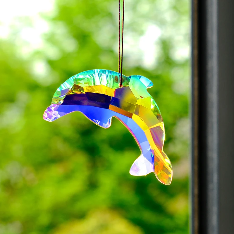 1pc Dolphin Healing Energy Sunshade Window Prism Crystal pendant, transparent color/seven color crystal rainbow manufacturing ga