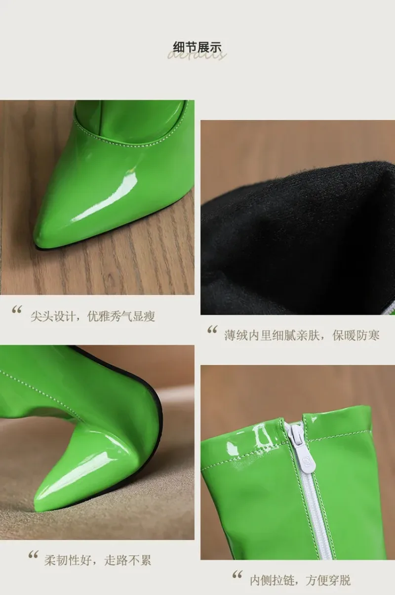 Sexy Women Boot Fashion Patent Leather High Heeled Boot Exquisite Fleece Lined Winter Shoes for Woman Designer Shoes Botas Mujer S2633a72d1f0c4b3b9fca8c9c090f1862H