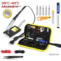 Kit de fer à souder 220V 60W, 15 pièces, 450 ° Ensemble d'outils de soudage à température réglable C, avec ventouse à souder, fil d'étain, prise ue 2