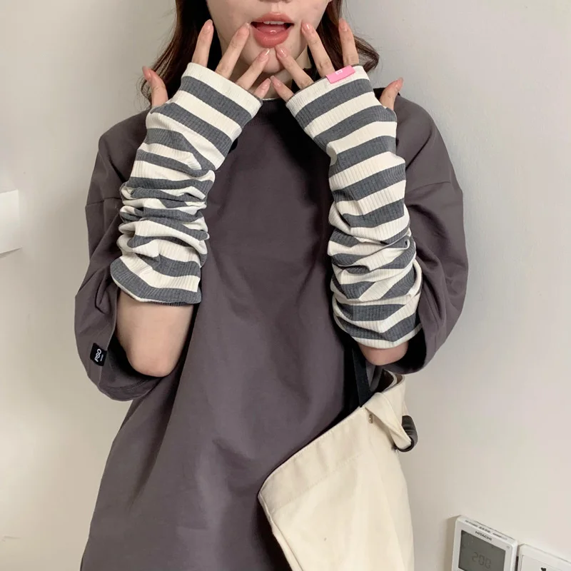 Striped Stretch Ice Silk Sunscreen Sleeves Women Summer Cooling Outdoor Cycling Running Beach Anti-UV