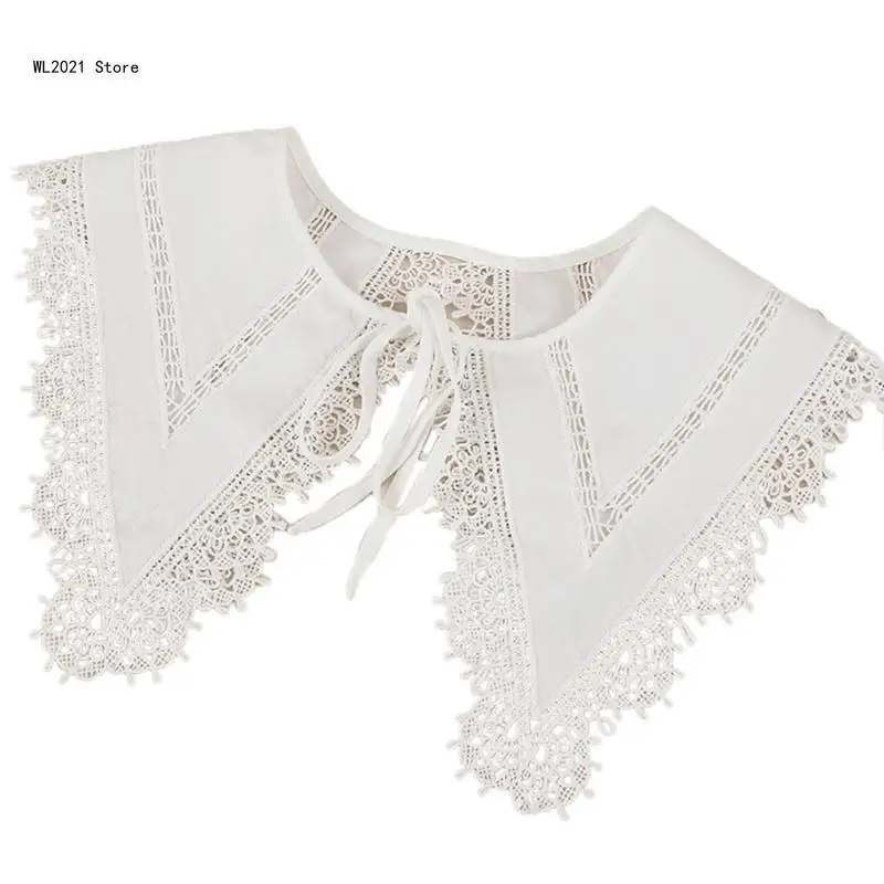 

Women Triangular Shawl Fake Collar Detachable Dickey Blouse Necklace Hollow Embroidery Floral Patchwork Capelet Poncho