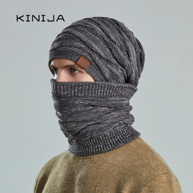 hat scarf set winter men knit bonnets for women outdoor ski cycling plush neck warm windproof cap famle wool thicken Beanies 4