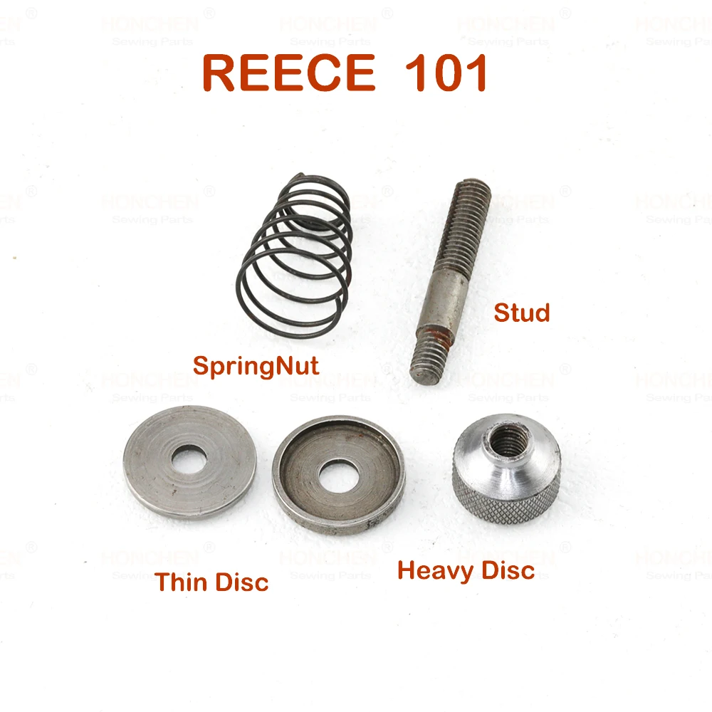 REECE101  104  Eyelet Button Holer Sewing Machine Parts Tension Assy  Stud 10.4029. SpringNut Thin Disc Heavy Disc10.4031 3