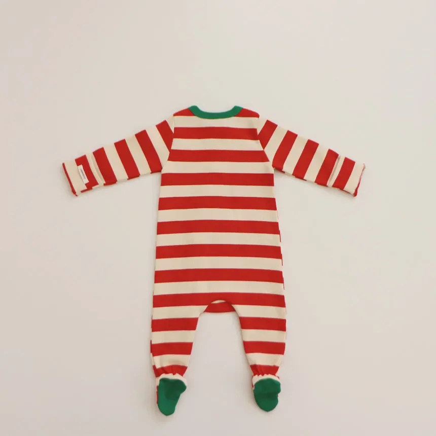 Christmas Baby Romper For 6-24Months Infant Boys Jumpsuit Girls Clothes Autumn New Style Striped Cotton Newborn with Caps