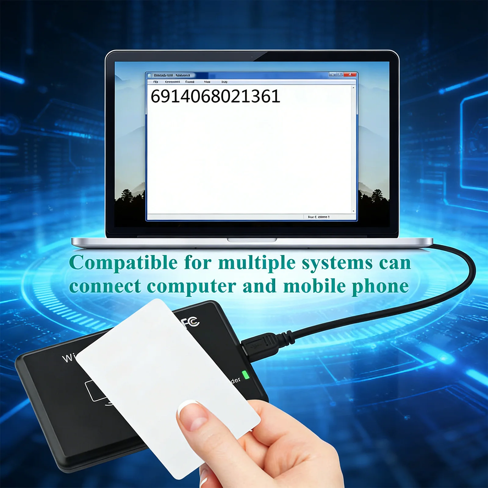 125kHz 13.56MHz 스마트 RFID 카드 발급기 USB 드라이버리스 자산 인증 카드 리더기(도어 액세스 제어 시스템용)