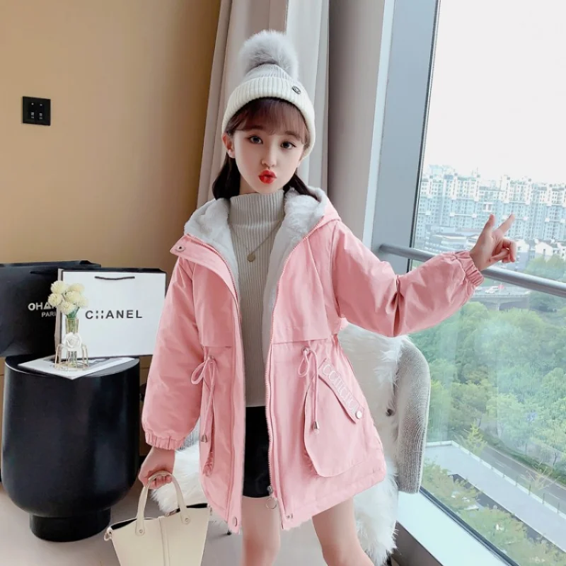 

Children Winter Down Cotton Jacket Plus velvet Girl Clothing Kids Clothes Thick Parka Hooded Coat Snowsuit Outerwear Windbreaker