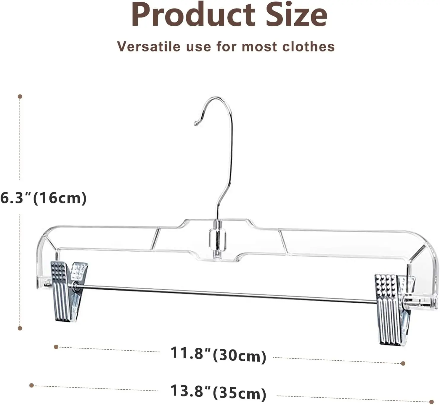 12 Pack 14 inch Clear Plastic Skirt Hangers with Adjustable Clips, Pants Hangers 360-Rotating Swivel Hook,Clip Hangers for Pants 2