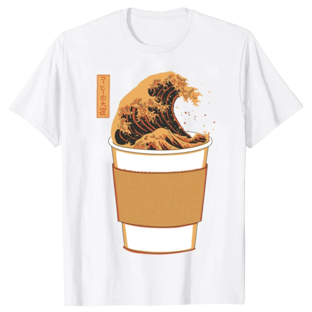 Lustiges T-Shirt mit der Aufschrift „The Great Wave of Coffee Drink Love“ für Herren und Damen, modisches, lässiges T-Shirt aus 100 % Baumwolle, lockeres, übergroßes T-Shirt