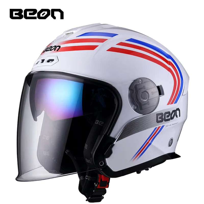 

BEON B203 козырек с двойными линзами и открытым лицом 3/4 дюйма винтажный шлем для мотоцикла скутера мотоцикла Ретро шлемы унисекс ECE
