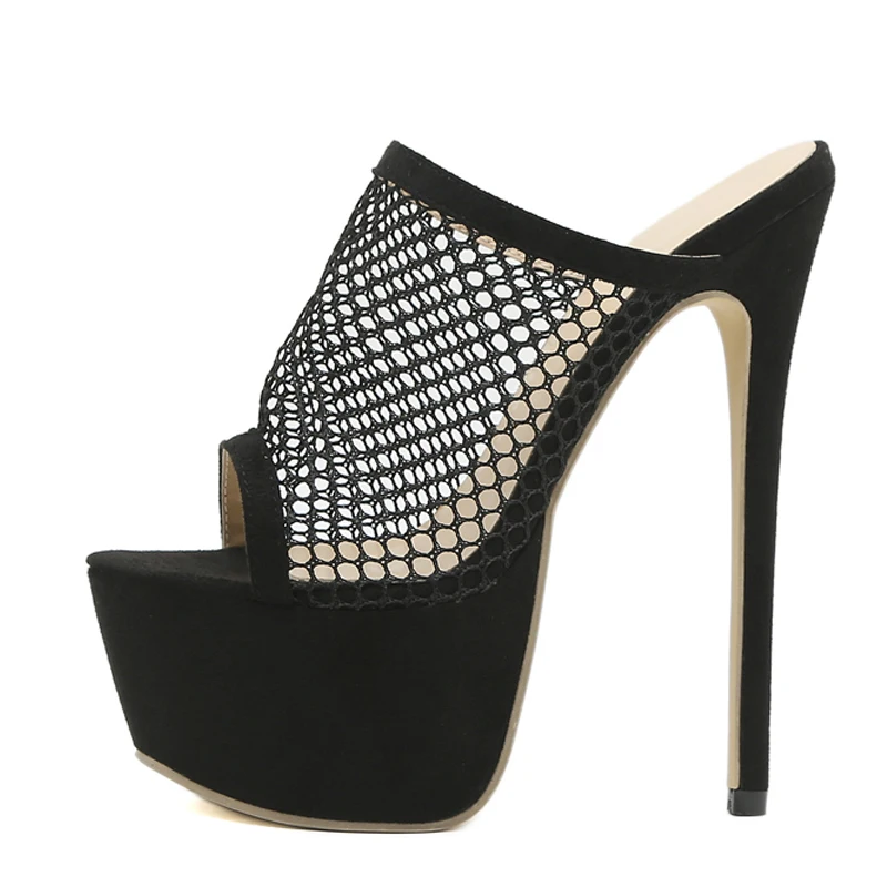 Liyke 2025 Peep Toe Platform Heels Black Mesh Summer Sandals Women's Party Shoes