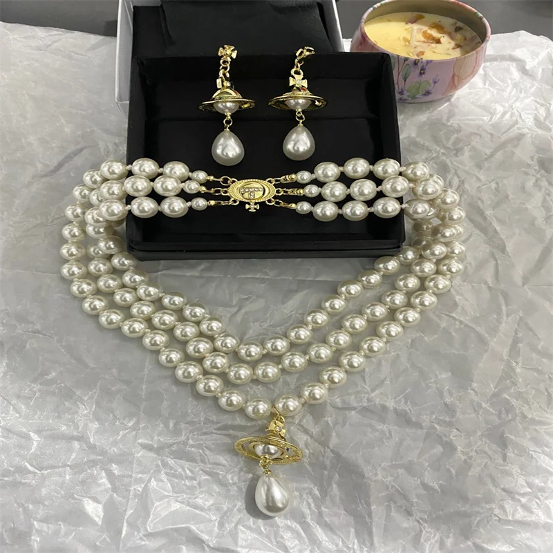 New Three-Dimensional Saturn Three-Dimensional Water Drop Pearl UFO Necklace Necklace Pendant Accessories