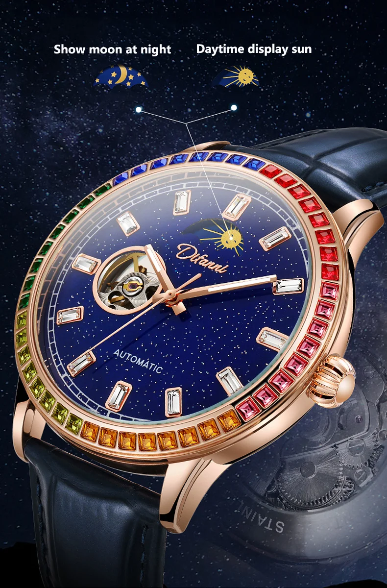 Skeleton Automatische Tourbillon Mechanische Herrenuhr 3Bar Wasserdicht Leuchtende Sonne Mond Sterne Neue Luxusuhr Reloj Hombre_voghion.com