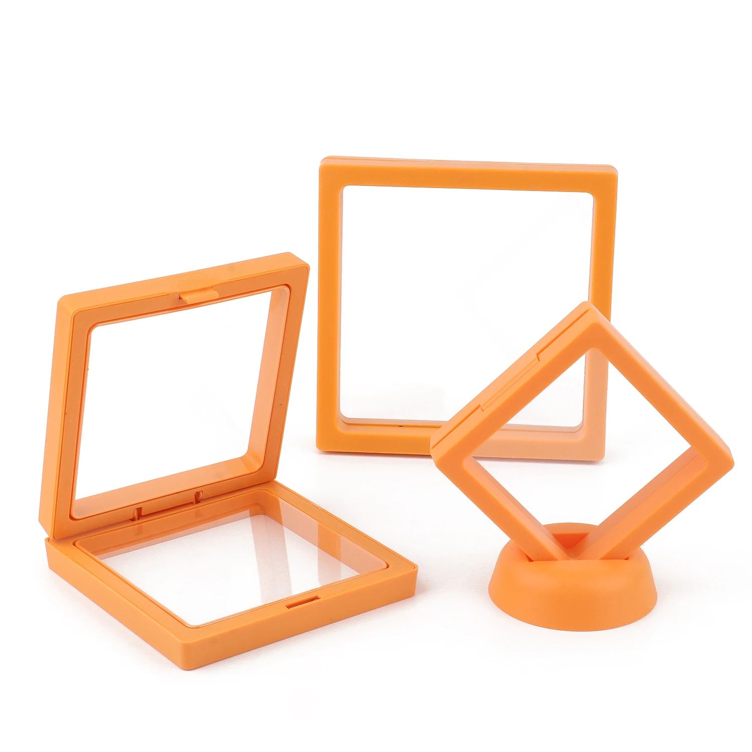 

3D Floating Picture Frame Coin Jewelry Elastic PE Film Orange Storage Box Display Stand Ring Earring Necklace Pendant Protection