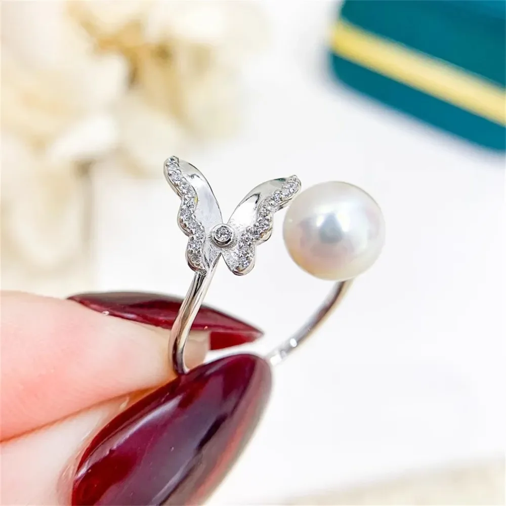 

DIY Pearl Gadgets S925 Sterling Silver Ring Empty Holder K Gold Edition Ring Silver Jewelry Fit 7-10mm Round Flat Z150