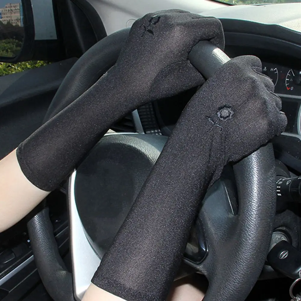 Women's mid length sun protection gloves Women's elastic anti slip driving gloves Breathable thin gloves