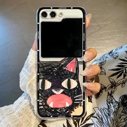INS Korea Cute Doodle Angry Cat Clear Hard Folding Phone Case for Samsung ZFlip 6 (-1)