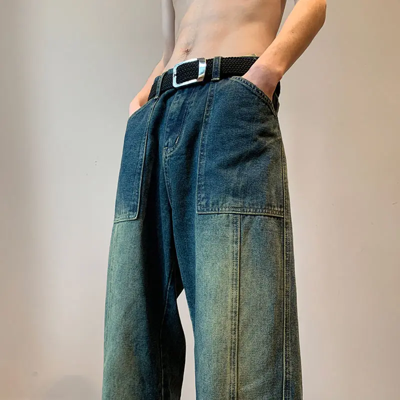 

Jeans for Men Low Rise Trousers Wide Leg Male Cowboy Pants with Pockets Straight 2023 Trend Plus Size 90s Streetwear Retro Kpop