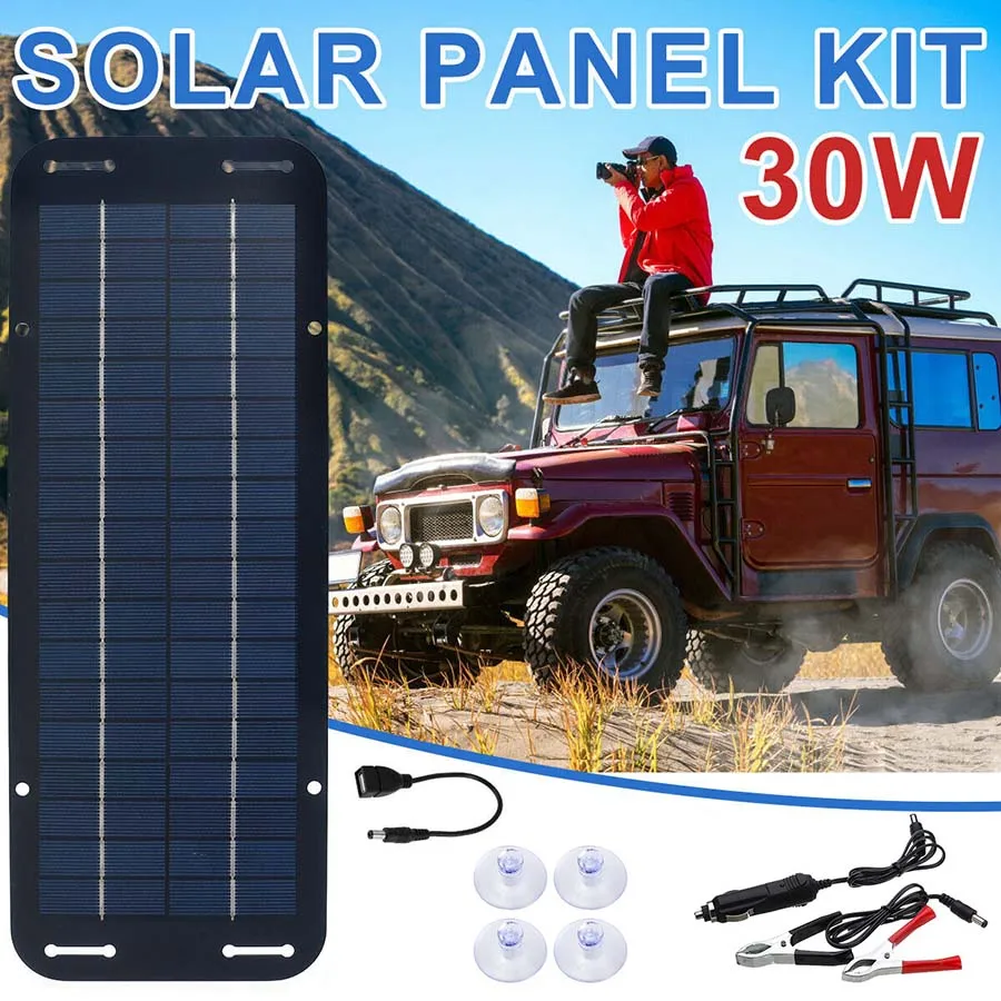 30W Foldable Solar Charger 12V Trickle Charger Battery Charger Kit Maintainer Boat Car RV Pet house Mobile Phone