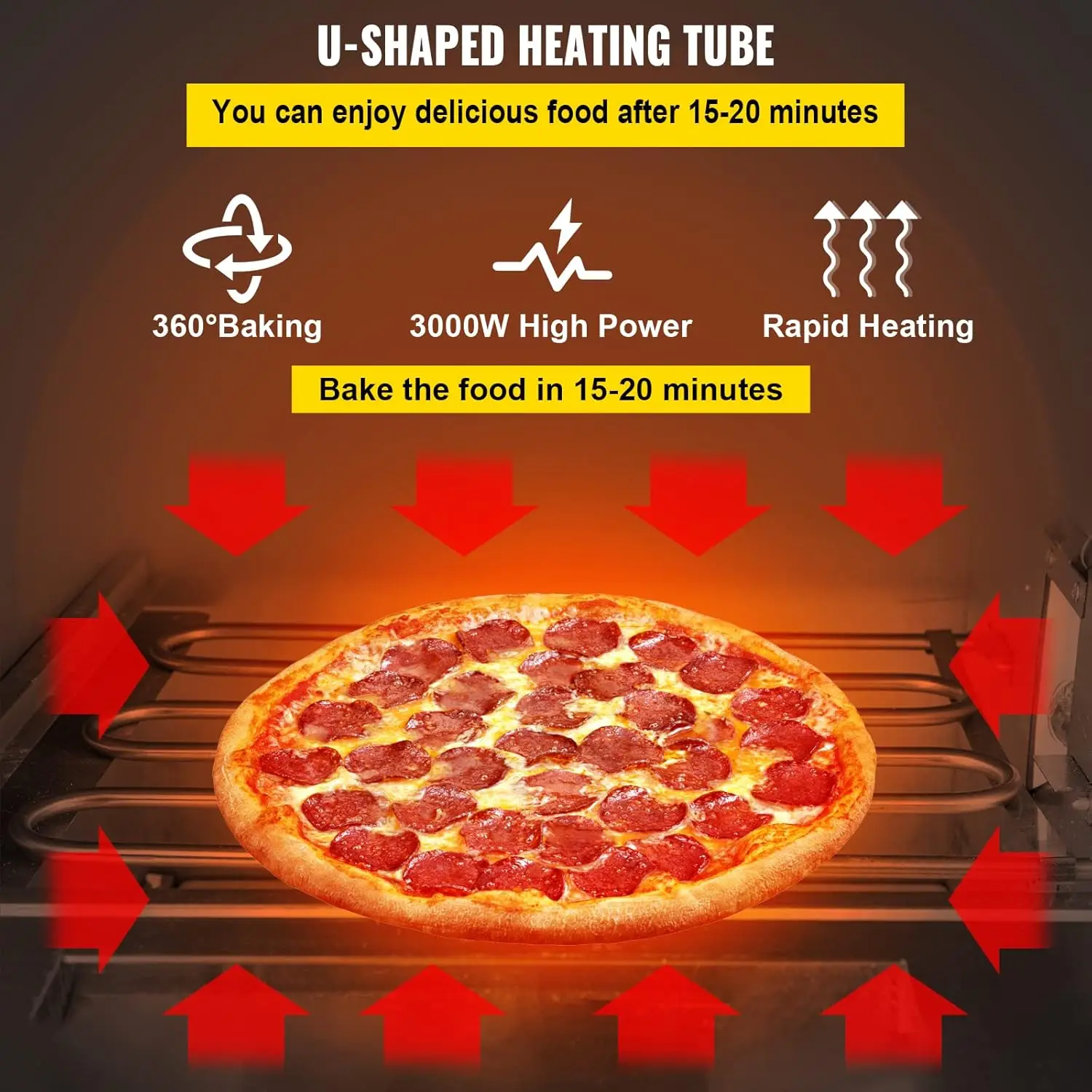 Commercial Pizza Oven Countertop 14" Double Deck Layer 110V 1800W Stainless Steel Silver 19"D x 22"W x 15"H 3