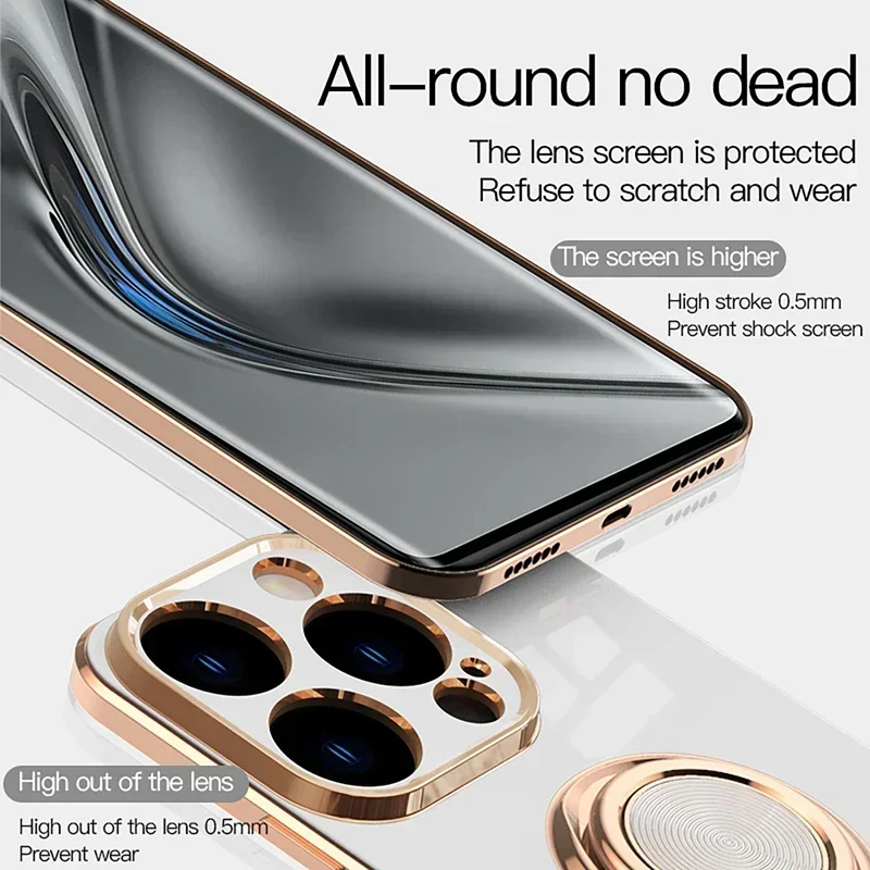 Luxury Plating Gloss Surface Silicone Phone Case with 360° Rotate Ring Holder