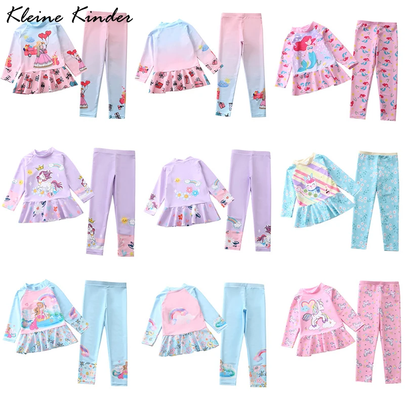 

Girls Swimwear Cartoon Print Long Sleeve Swimsuit for Girls Ruffles Separate Bathing Suit Kids 2 Pcs Beach Surfing Swimming Wear