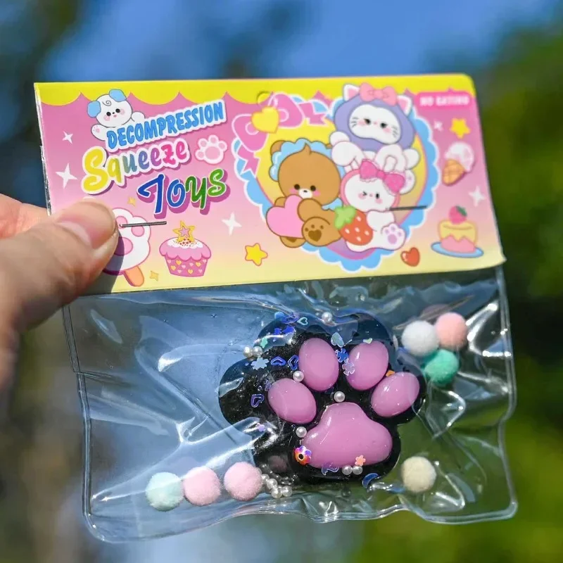 1Pcs Kawaii Cute Cat's Paw TPR Pinch Toy Slow Rebound Blingbling Squeeze Decompression Toy Transparent Cube PU Sensory Toy Gifts 6