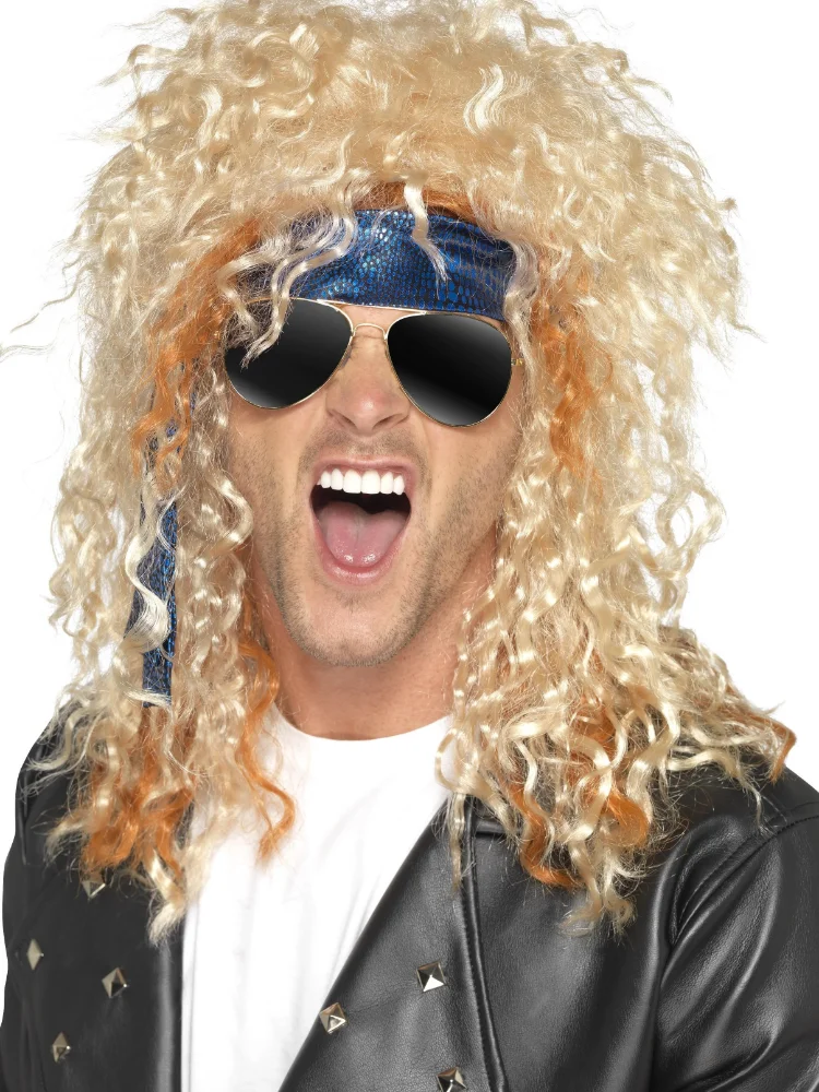 70s 80s Rockstar Wig Blonde Punk Fluffy Curvy Long for Men Wig Halloween Party Mullet Synthetic Cosplay Rock Accessories synthetic hair wigs