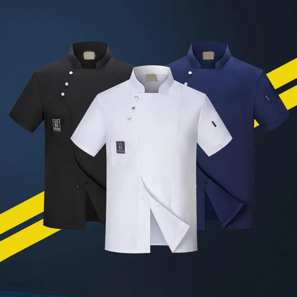 

Men Uniform Solid Color Work Clothes Plus Size Bakery Restaurant Chef Uniform Breathable Uniform Canteen Clothes