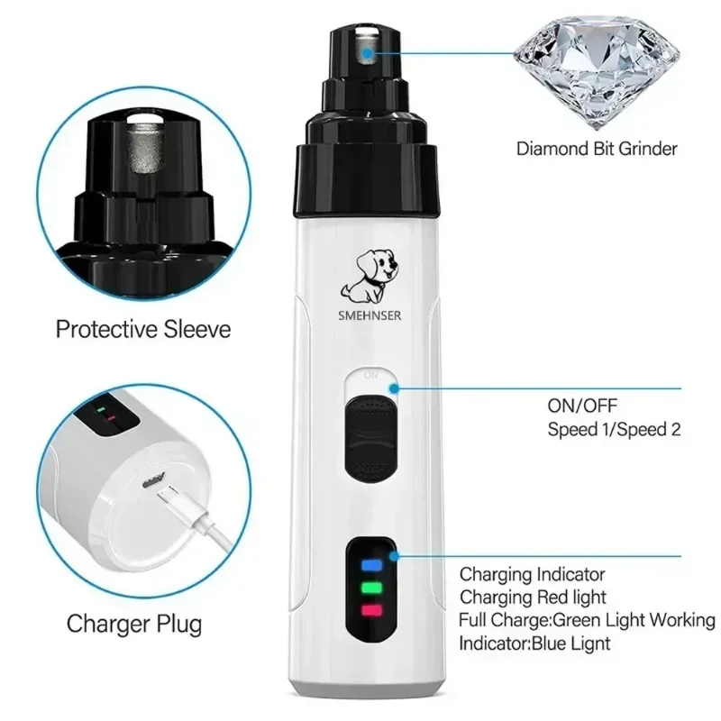 Pet Nail Grinder USB Rechargeable Dog Electric Nail Clipper Cat Claw Beauty Grinder Silent Pet Clipper Beauty Trimming Tool