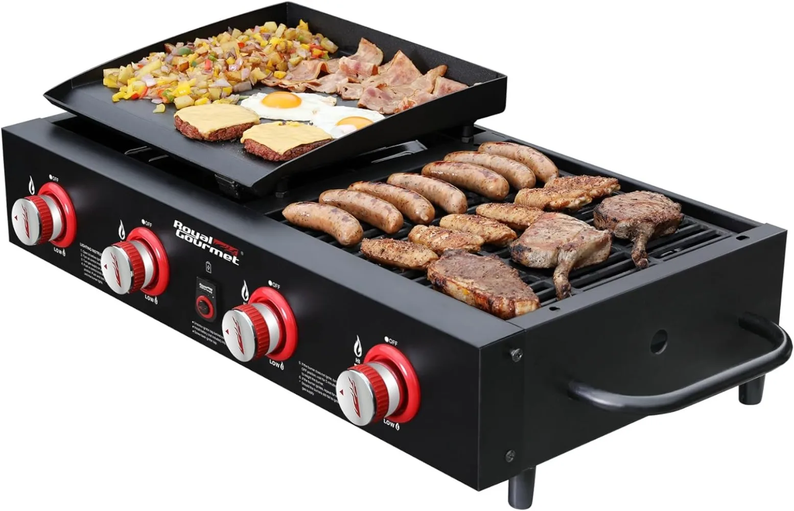 

GD4002T Tailgater Tabletop Gas Grill Griddle, 4-Burner Portable Propane Grill Griddle Combo, for Backyard or Outdoor BBQ Cooking